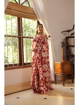Shibui - Rhythm Oasis Red Print Saree with Unstitched Blouse