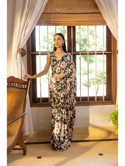 Shibui - Rhythm Oasis Green Print Saree with Stitched Blouse