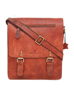 WILDHORN - Tan Classic Leather Messenger Bag for Men I Office Bags I Travel Bags I Adjustable Strap