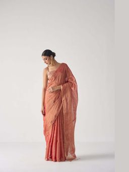 THISISDEHI - Orange Dhaara Saree with Unstitched Blouse