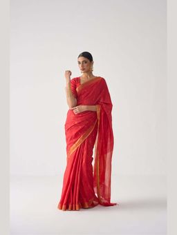 THISISDEHI - Red Roja Saree with Unstitched Blouse