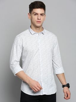SHOWOFFFF - Mens Spread Collar White Printed Shirt