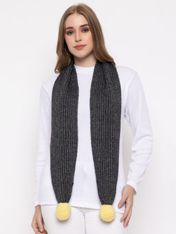 513 - Women Charcoal Soft Acrylic Pom Muffler