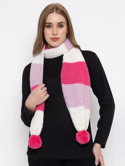 513 - Women Multicolor Soft Acrylic Pom Striped Muffler