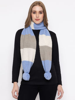 513 - Women Multicolor Soft Acrylic Pom Striped Muffler