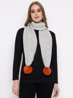 513 - Women Light Grey Soft Acrylic Pom Solid Muffler