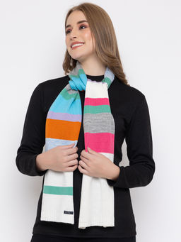 513 - Women Self Design Soft Acrylic Knitted Striped Muffler