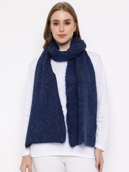 513 - Women Navy Blue Self Textured Soft Acrylic Muffler
