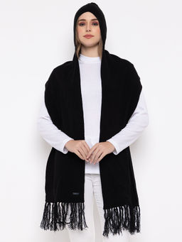 513 - Women Black Soft Acrylic Muffler with Attached Cap