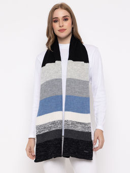 513 - Women Ribbed Soft Acrylic Knitted Striped Muffler