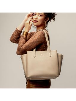 Strokes by Namrata Mehta - Almond Creme Cresta Tote Bag with Detachable Strap (M)