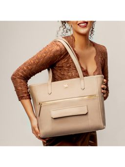 Strokes by Namrata Mehta - Almond Creme Aurea Tote Bag with Detachable Strap (L)