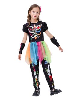 Little Surprise Box - Colorful Skeleton Princess Kids Halloween Costume Dress Up-110