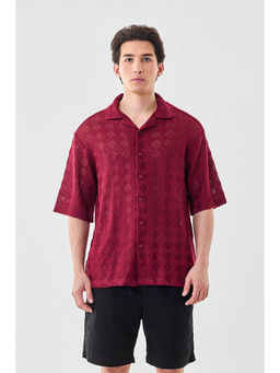 Snitch - Men Burgundy Half Sleeves Oversized Casual Shirt
