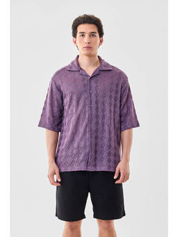 Snitch - Men Purple Half Sleeves Oversized Casual Shirt