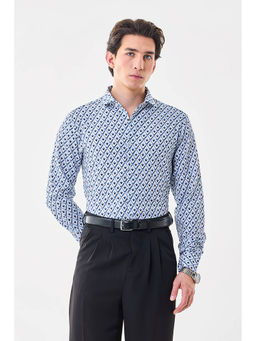 Snitch - Mens Blue Printed Full Sleeves Slim Casual Shirt
