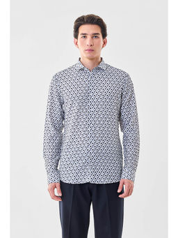 Snitch - Mens Grey Printed Full Sleeves Slim Casual Shirt