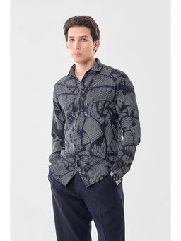 Snitch - Men Dark Blue Full Sleeves Slim Casual Shirt