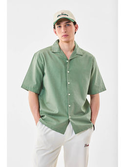 Snitch - Men Sage Green Solid Half Sleeves Boxy Casual Shirt