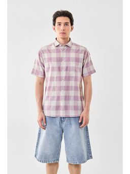 Snitch - Men Pink Checks Half Sleeves Regular Casual Shirt