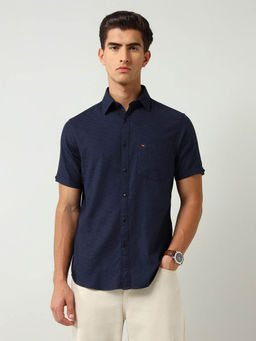 AD By Arvind - Men Navy Blue Modern Slim Fit Self Design Shirt
