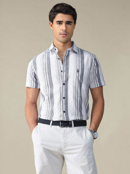 U.S. Polo Assn. Denim Co. - Men Grey Vertical Striped Pure Cotton Shirt