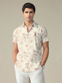 U.S. Polo Assn. Denim Co. - Men Beige Floral Printed Pure Cotton Shirt
