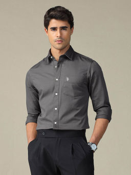 U.S. POLO ASSN. - Men Grey Pure Cotton Tailored Fit Shirt