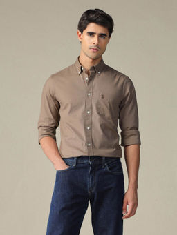 U.S. POLO ASSN. - Men Brown Tailored Fit Dobby Shirt