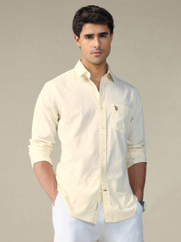 U.S. POLO ASSN. - Men Yellow Pure Cotton Horizontal Striped Shirt