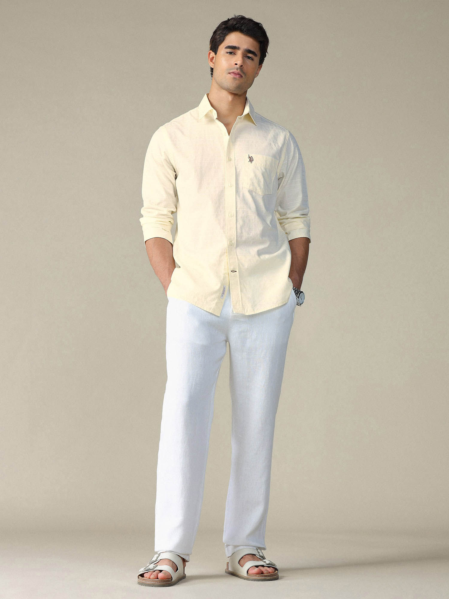 Buy U.S. POLO ASSN. Men Yellow Pure Cotton Horizontal Striped