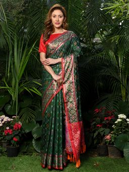 Beatitude - Green Woven Patola Saree with Unstitched Blouse