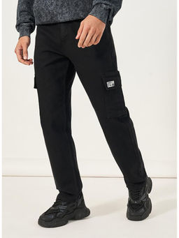 Styli - Black Solid Relaxed Fit Joggers