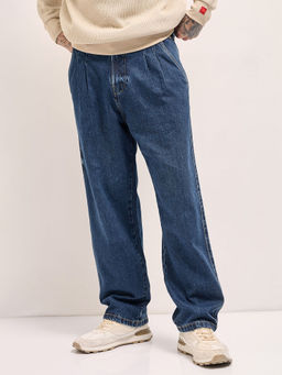 The Bear House - Blue Solid Loose Fit Jeans