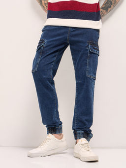 The Bear House - Blue Solid Slim Fit Joggers