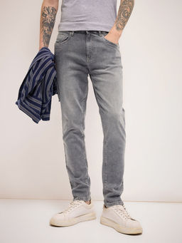 The Bear House - Grey Solid Slim Fit Jeans