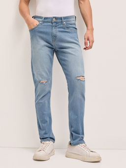 The Bear House - Blue Solid Slim Fit Jeans
