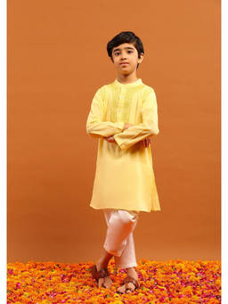 House of Chikankari - Boy's Kurta with Pant- Yellow