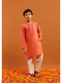 House of Chikankari - Boy'S Kurta with Pant- Rust