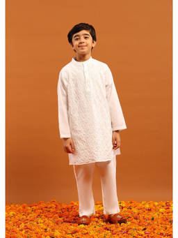 House of Chikankari - Boy'S Kurta with Pant- White