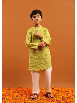 House of Chikankari - Boy'S Kurta with Pant- Green