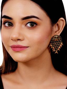 Voylla - Arabian Nights Antique Oxidized Half Moon Blue & Golden Brass Earrings