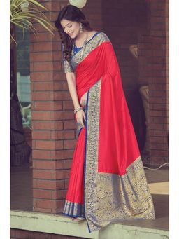 Sangam Prints - Red Pure Silk Woven Work Traditional Saree with Unstitched Blouse