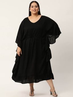 theRebelinme - Womens Black Solid Color Kaftan Midi Dress