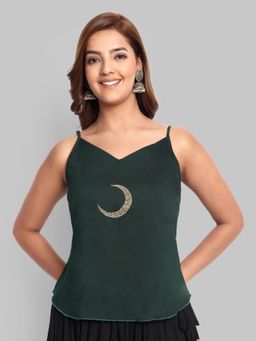 Mera Rang - Bottle Green Cotton Silk Embroidery Top