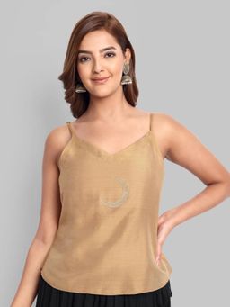 Mera Rang - Old Gold Cotton Silk Embroidery Top