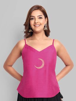 Mera Rang - Hot Pink Cotton Silk Embroidery Top