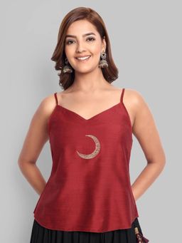 Mera Rang - Deep Red Cotton Silk Embroidery Top