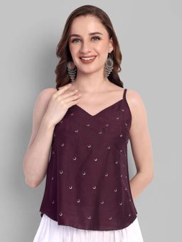 Mera Rang - Wine Cotton Silk Embriodery Top