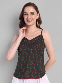 Mera Rang - Cotton Noodle Ajrak Bottle Green Strap Basic Top